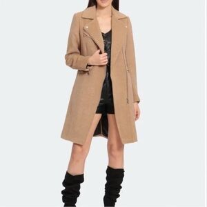 Avec les filles camel moto zip wool blend twill coat Womens Medium